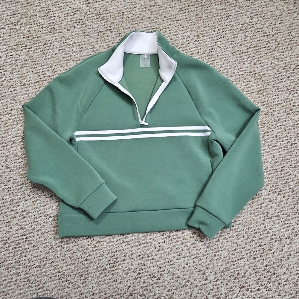 CALIA by Carrie Underwood Sage Green Quarter-Zip Pullover with White Trim